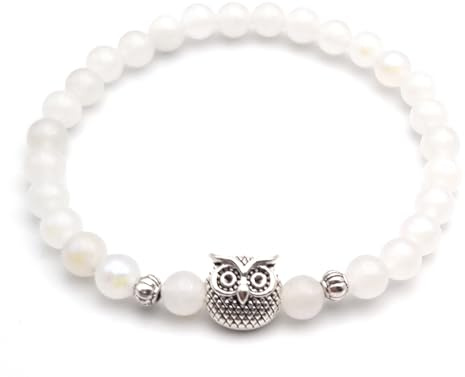 Ma Bijouterie Naturelle Bracelet élastique avec Pierres Naturelles de votre choix et charm Hibou en acier inoxydable argenté | Perles rondes 6 mm | Création Artisanale Française