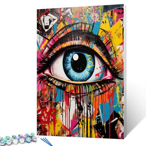 Tucocoo Graffiti Art Malen nach Zahlen mit blauen Augen, 40 x 50 cm, Leinwand, DIY-Ölgemälde für Erwachsene mit Pinseln und Acrylpigment, Banksy Street Art, abstraktes Bild für Heimdekoration