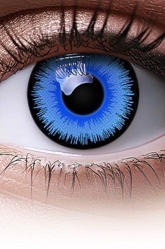 MERALENS Halloween blaue farbige Kontaktlinsen Blau Blue Alper, 2 Stück (1 Paar), Ohne Sehstärke, Kontaktlinse farbig für Cosplay, Karneval, Fasching, Anime, Kostüm ohne Stärke