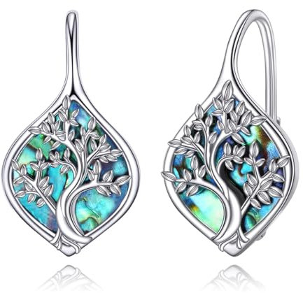 Baum des Lebens Ohrringe für Damen 925 Sterling Silber Leverback Ohrringe für Frauen Abalone Shell Lrish Schmuck für Mädchen