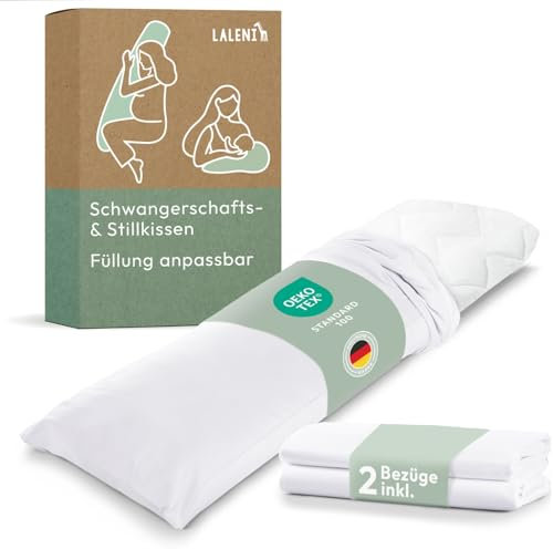 Laleni Schwangerschaftskissen 40x145 cm + 2 Bezüge | OEKO-TEX zertifiziertes Stillkissen Seitenschläferkissen | entlastendes Pregnancy Pillow | Schwangerschaft Kissen | Bettschlange + 2 Bezüge in Weiß