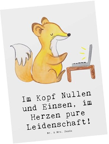 Mr. & Mrs. Panda Postkarte Programmierer Herz - Geschenk, Nullen und Einsen, Ansichtskarten, Berufspassion, Einladungskarten Geburtstag, Informatik,