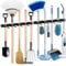 Voolan 2 Pack Mop and Broom Holder Wall Mount - Stainless Steel Heavy Duty Garden Tool Organizer, Self Adhesive Garage Organization and Storage Utility Rack (5 Racks and 4 Hooks, Black)