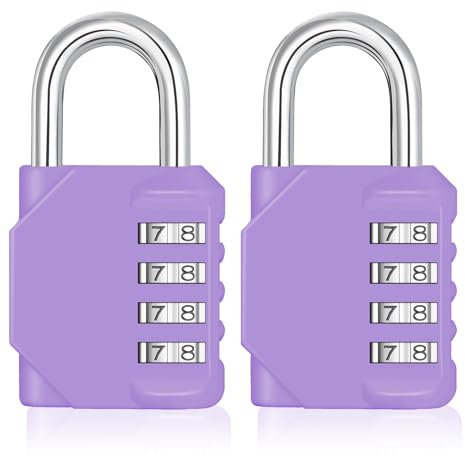 ZHEGE 4-Digit Combination Padlock with Resettable Code - Heavy Duty Weatherproof Lock for Gym/School Lockers, Toolbox, Gates & Sheds | Secure Outdoor Use |(2P, Purple)