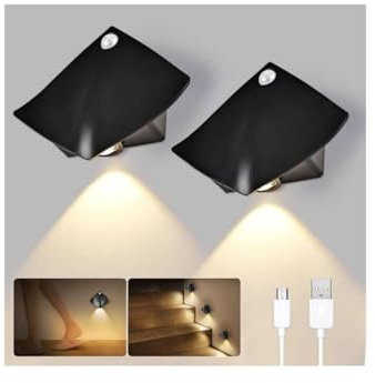 2 Stück Akku Wandleuchte mit Bewegungsmelder Innen Mini 5W Aufladbare Wandleuchte Innen Ohne Stromanschluss mit 3 Modi 3000K Wandlampe Innen Akku für Treppe Flur Wohnzimmer Schlafzimmer