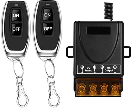 Cerhot 100M Télécommande sans Fil, DC 12V/24/36/48/72V 30A Interrupteur d'éclairage RF pour pompes à eau, voitures, motos, systèmes de sécurité, portes roulantes, clôtures (100m, 2V1 DC 12V-72V)