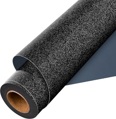 Aoder Black Glitter HTV Heat Transfer Vinyl - 12 x 10FT Black HTV Glitter Iron on Vinyl for All Cutting Machines, Easy to Cut & Weed