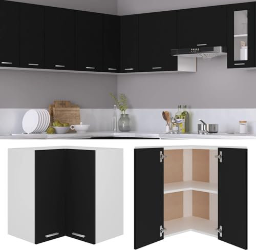 ShGaxin Eck-Hängeschrank, Speiseschrank, Küchenschrank, Küchenschrank, Küchenschrank zum Aufhängen, Spanplatte, Schwarz, 57 x 57 x 60 cm