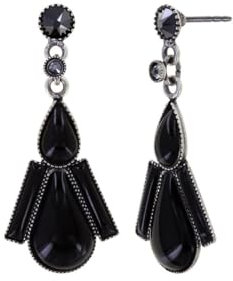 Konplott: pendelnde Ohrstecker Geisha black, moderne Ohrstecker mit glänzenden Emaille-Plättchen in schwarz, für Damen/Frauen
