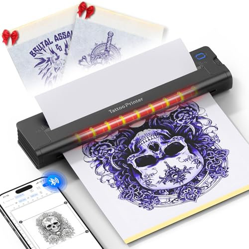 EXTOLINK Tattoo Stencil Drucker, Wireless Tattoo Printer mit 10Pcs Tattoo Paper für Tattoo Designer, Portable Nanotechnologie Tattoo Maschine Set für Phone, iPad & PC, A41