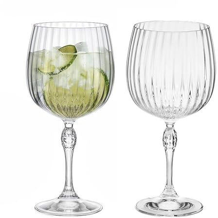 Muldale Rocco Gin Glass Set of 2-740ml Vintage Art Deco Barware - Ribbed Copa De Balon Gin and Tonic Glasses
