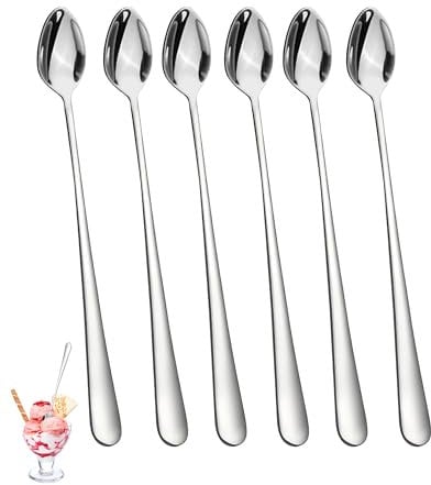 6 Stück Latte Macchiato Löffel Set, Eislöffel Lange Löffel Teelöffel, Espresso Löffel Dessertlöffel, Kaffeelöffel Edelstahl, Löffel Lang Cocktail Longdrinklöffel Joghurtlöffel Löffel klein