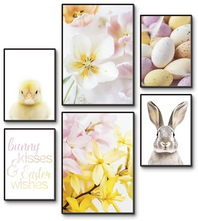 ARTLAND Osterdeko Posterset 6tlg. 4xDIN A4 / 2xDIN A3 OHNE RAHMEN Frühling Blumen Hase Küken Ostereier