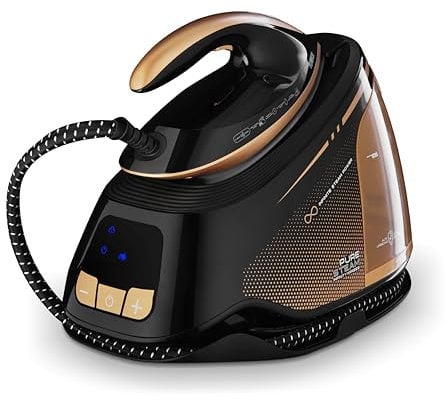 Tower T22030GLD PureSteam Infinity Xpress 8 Bar Steam Generator Iron, Ceraglide NanoElite Soleplate, AI-Auto Limescale Attack System, One Temp Technology, 1.5L Dual Tank Capacity, 3000W, Black & Gold