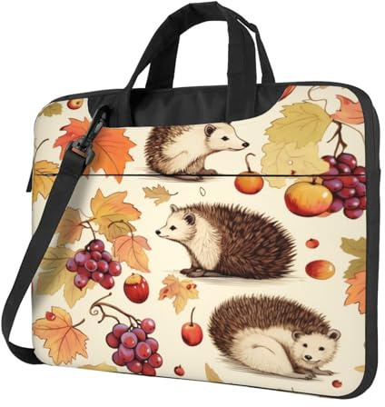Entemne Laptoptasche, 33 cm (13 Zoll), niedlicher Igel, Ahornblätter, Früchte, Laptop-Hülle für Damen und Herren, leicht, wasserabweisend, Computer-Tablet-Umhängetasche, Aktentasche