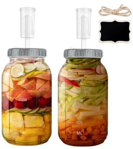 FARYODI Barattolo per fermentazione da 64 oz/1,9 l, 2 pezzi, contenitore Kimchi con chiusura d'aria per la fermentazione Kimchi, crauti, lievitazione naturale, vetro per fermentazione kefir con