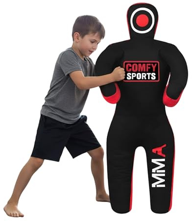 Bekväm barnbrottningsdummies BJJ brottningsdummy – brasiliansk Jiu jitsu, blandade kampsporter, MMA, boxning, judo karate träning – stående position ofylld, svart, 119 cm (svart)