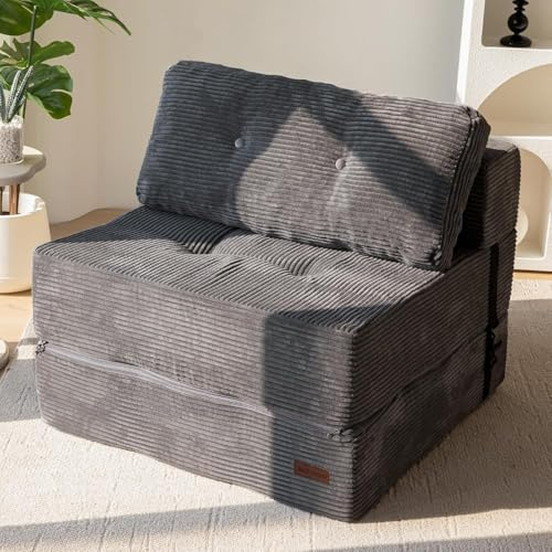 MAXYOYO Fällbar soffa med sovfunktion, omvandlingsbar bäddsoffa med högdensitetsstödskum, bärbar 4-i-1-fällstol som kan förvandlas till en golvliege, mångsidig golvsofa