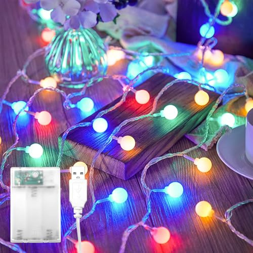 ENLACE LED Lichterkette Kugeln, 10M 80 LED Bunt Kugel Lichterkette, Batterie/USB-Betrieb, Led Lichterketten Globe für Zimmer, Balkon, Hochzeit, Party, Weihnachten, Innen Außen Deko