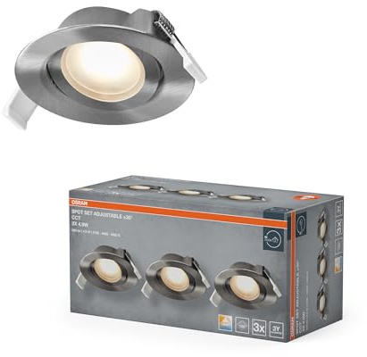 Osram Spot Set LED Einbaustrahler CCT Flexibel Satin-Nickel | Spot Set Recess CCT, Spot lights and ceiling spots, Satin Nickel, 90 mm dia, 25000 h, 3-Pack