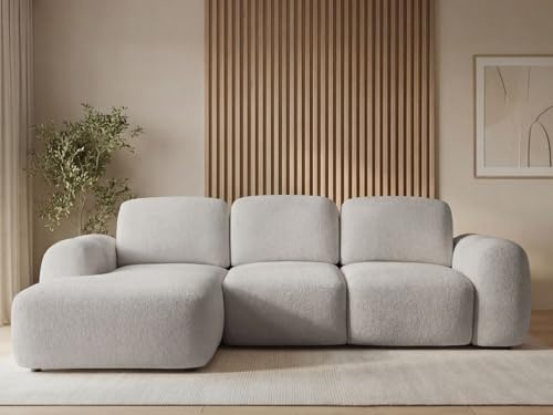 GRAINGOLD Avelin Ecksofa mit Schlaffunktion, 276x165 cm, L-Form Sofa, Schlafcouch für Wohnzimmer, Bouclé-Stoff, 4-Sitzer Eckcouch, Modernes Design (Grau, Links)