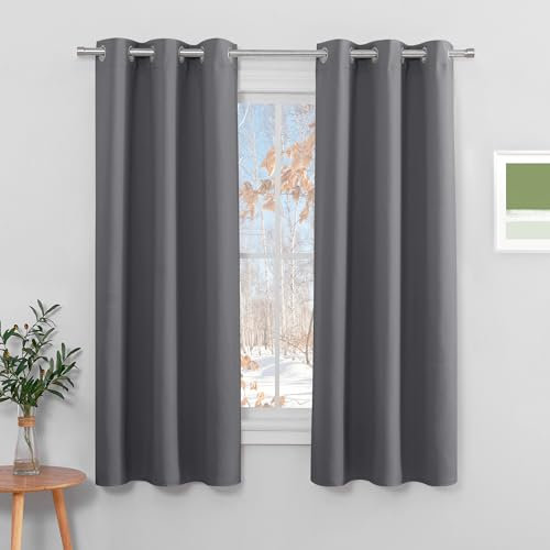 PONY DANCE Verdunkelungsvorhang Grau Ösenschal 2er Set Gardinen Wohnzimmer Modern Kurz Blickdichte Vorhänge für Schlafzimmer Fenstergardinen, H 158 x B 106 cm
