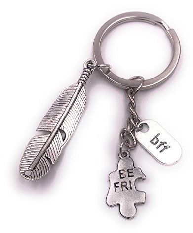 H-Customs BFF Meilleur ami Plume Puzzle Porte-clés Pendentif en métal argenté