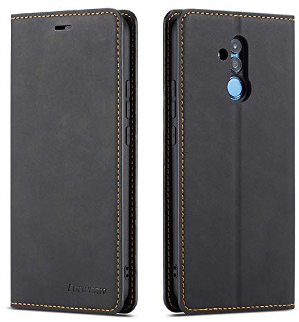 QLTYPRI Hülle für Huawei Mate 20 Lite, Premium Dünne Ledertasche Handyhülle mit Kartenfach Ständer Flip Schutzhülle Kompatibel mit Huawei Mate 20 Lite - Schwarz