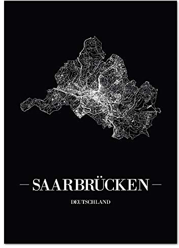JUNIWORDS Stadtposter - Wähle Deine Stadt - Saarbrücken - 21 x 30 cm Poster - Schrift A - Schwarz