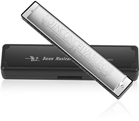 Harmonica Harp Harmoc Armonica 24 Hole Mouth Organ Professional Key of C Polyphony Diatonic with Case for Blues Folk Jazz Pop Music Instrument