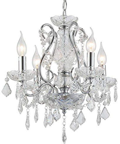 Saint Mossi Moderne K9 Kristall-Kronleuchter Beleuchtung Deckenleuchter Lampe 4 Arme für Esszimmer, Schlafzimmer, Wohnzimmer, Chrom Lackierter Rahmen (H40x B35x L35 cm) E14 Sockel