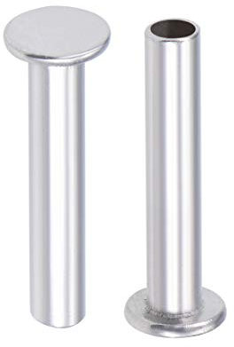 sourcing map Halbrohrnieten aus Aluminium, flach, 3 mm x 16 mm, silberfarben, 100 Stück