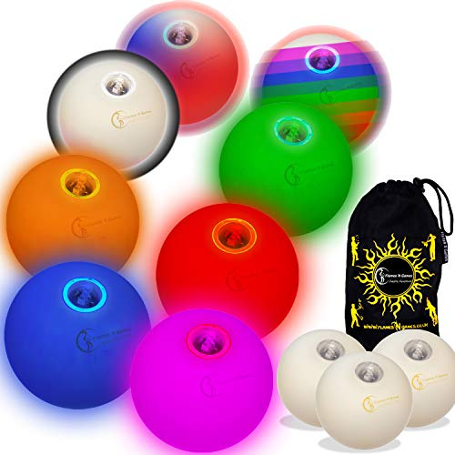 Flames 'N Games 3X Glow Jonglierbälle Leuchtend, LED Jonglierbälle 3er Set - Profi LED bälle+ Reisetasche! (Verb Lassen)
