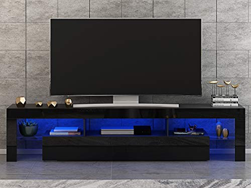 Panana Designs High Gloss Front 200cm LED TV Cabinet Living Roon Corner TV Stand (Black)