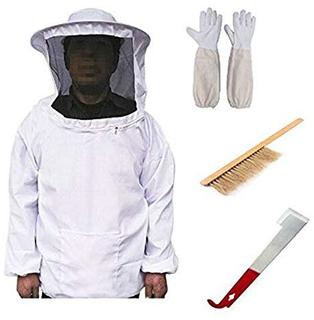 Professional Beekeeper Suit Outfit with Tools, Beekeeping Suit Protective with Veil Hood for Bee Keepers Include Protective Jacket Gloves Scraper Brush
