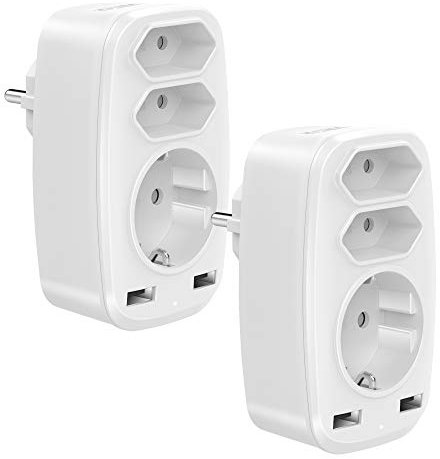 VINTAR 2PC USB Steckdose, Dreier Stecker (4000W) mit 2 USB Ladegerät (2.4A), Mehrfachstecker für Steckdose mit USB,5 in 1 Steckdosenadapter, Mehrfachsteckdose USB mit Kindersicherung