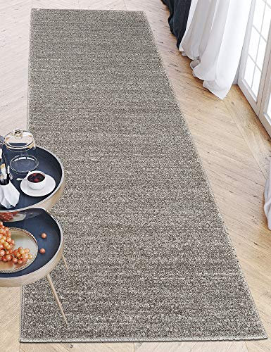 Carpeto Rugs Teppich Läufer Flur - Modern Teppichläufer - Kurzflor, Weich - Flurläufer für Wohnzimmer, Schlafzimmer - Teppiche - Meterware - Grau - 120 x 500 cm