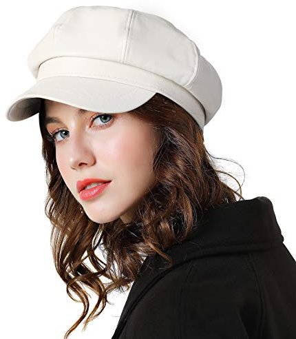 Genfien Schirmmütze Barett Mütze Damen Bakerboy Mütze Beret Cap PU Leder Winter Warm Soft Mode lässig Schirmmützen für Damen Outdoor
