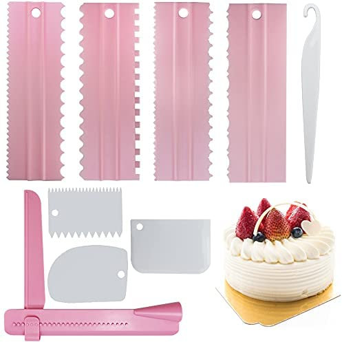 GIRAFEDA 9 PCS Cake Scraper Set Cake Scraper Comb and Icing Smoother Set with Adjustable Plastic Cake Smoother Polisher Cake Cake Edge Scraper Cutters for Cake Cream Baking Decorating Cream