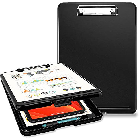 Pechor Clipboard A4, Clip Board Plastic with Storage, Nursing Clipboards Folder with Compartment Organizer, Writing Clip Boards Waterproof for Home School Office, Black
