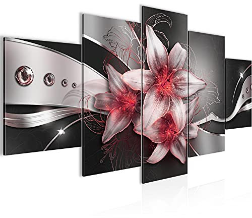 Runa Art Lys De Fleurs Tableau Murale Impression sur Toile Intissee 5 parties abstrait noir rouge Chambre Salle 039653c