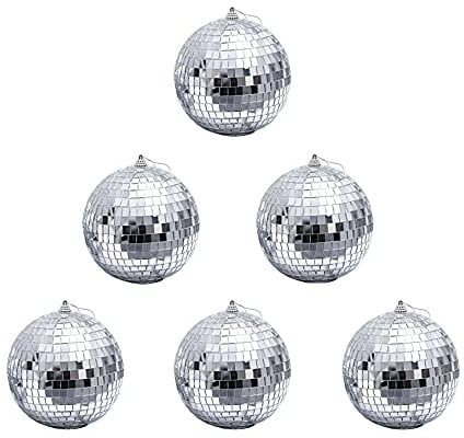 6 Pcs 2.4 Inch Silver Mirror Ball Baubles Christmas Tree Bauble Disco Ball for Home Party Christmas Wedding Decoration Lighting Effect
