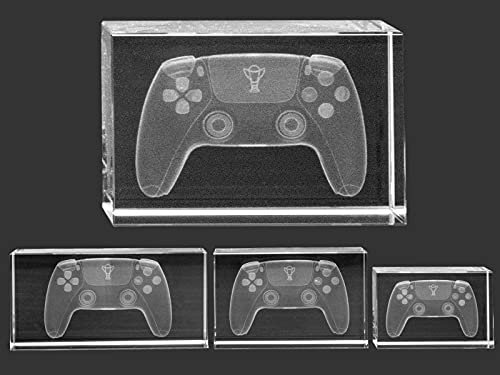 Henecka E-Sports Pokal, Glastrophäen 3D-Lasermotiv Gaming Controller, Kristallglas, mit Wunschgravur inklusive Blauer Geschenkbox, wählbar in 3 Größen (Cube 8 x 5 x 5 cm)