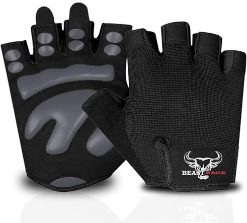 BEAST RAGE Fitness-Handschuhe für Training, rutschfest,gepolsterte Handfläche,Halbfinger-Workout,Gewichtheben-Handschuhe, Radfahren, Crossfit,Krafttraining (Black-M, S)