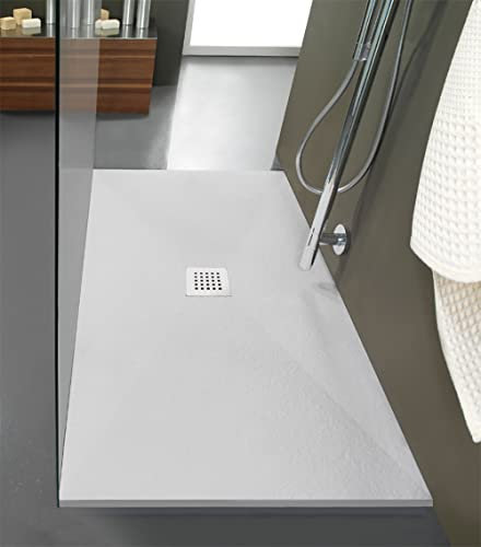 Arredobagno e Cucine Plato de ducha de 80 x 160 cm, color blanco, 2,5 cm, efecto piedra SMC de marmoresina
