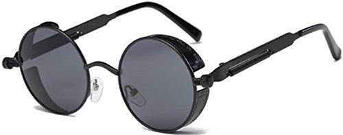 J&L Glasses Retro Sonnenbrille im Steampunk Stil Runde Metallrahmen Polarisiert Brille Herren Damen(schwarz)