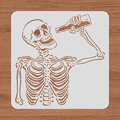 BENECREAT Totenkopf Muster Zeichnung Malerei Schablonen, 30x30cm Bierfest Themen Kunststoffschablonen Vorlagen Für Tagebuch, Sammelalbum, DIY Handwerk, Wandbodendekoration