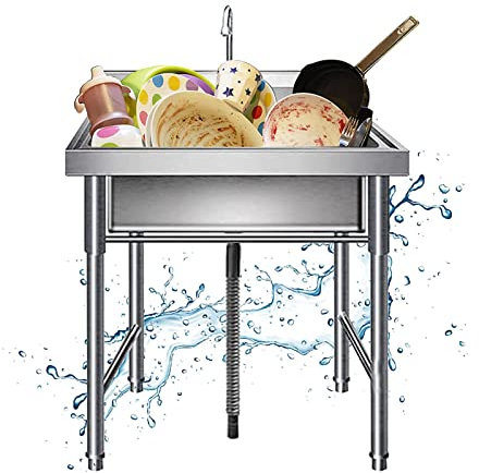 RTYHN Mobiles Spültisch Edelstahl Spülbecken Einzelspüle Spüle Spülschrank 1 Becken Ausgussbecken Campingküche Waschtrog Waschbecken Küche Camping mit Armatur