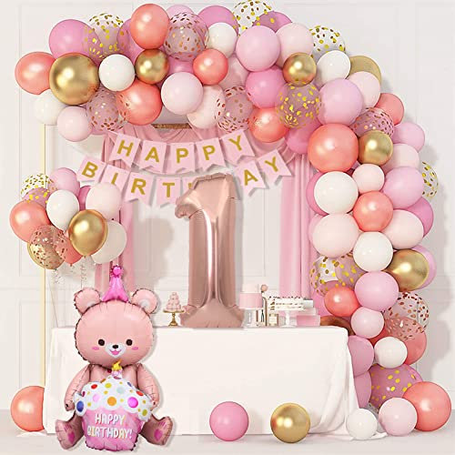 Luftballon 1. Geburtstag, Geburtstag Deko Mädchen 1. Jahr, Deko 1. Geburtstag Mädchen, 1. Geburtstag Deko Luftballons 1. Geburtstag Mädchen, Luftballons Rosa Gold,Luftballons Geburtstag Mädchen 1 Jahr