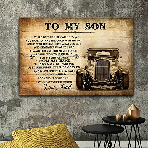 20,3 x 30,5 cm To My Son Love Dad Hot Rod, Vintage-Poster, Wanddekoration, Metallblechschild, Familien-Café-Schild, Männerhöhle, Geschenk für Freunde, Familienunterhaltung, Schild